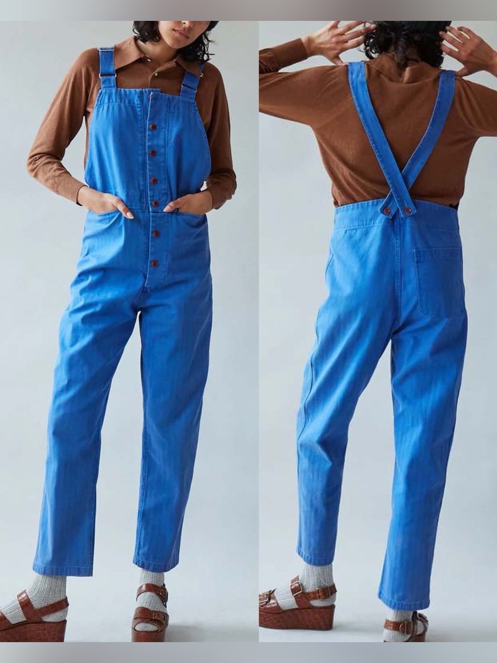 Caron Callahan Althea Overalls Flight Blue Denim Button-Front slim leg